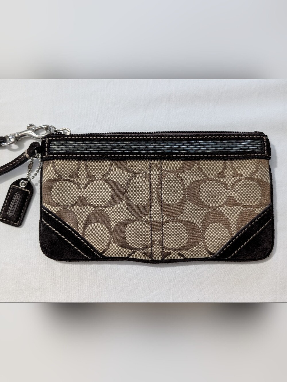 Coach Khaki and Chocolate Signature Canvas Wristlet